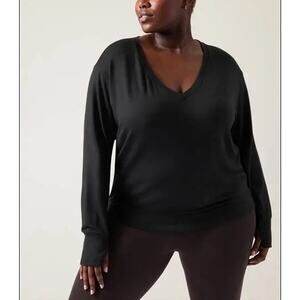ATHLETA Plus Tops Black Coaster Luxe V-Neck Sweatshirt 1X